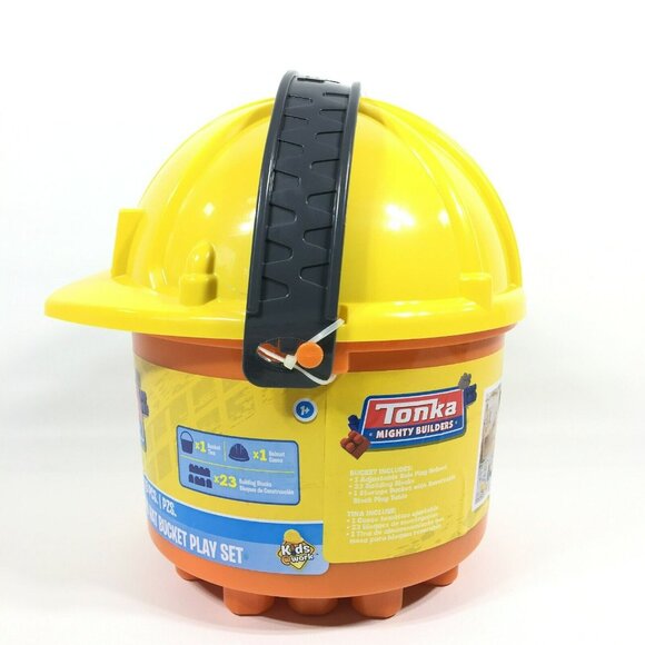 Tonka Mighty Builders Construction Hard Hat Bucket Building Blocks 25 Pi… - Picture 2 of 6
